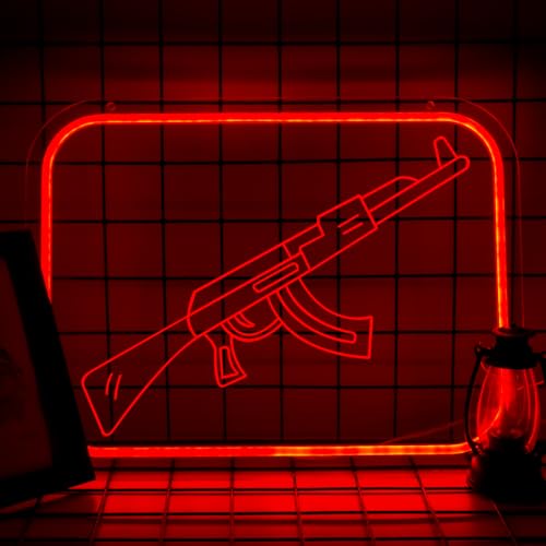 qbanziou AK47 Gun Neon Signs for Wall Decor，Sniper Rifle Led Neon Light for Bedroom Office Party，Christmas Gifts for Children -
