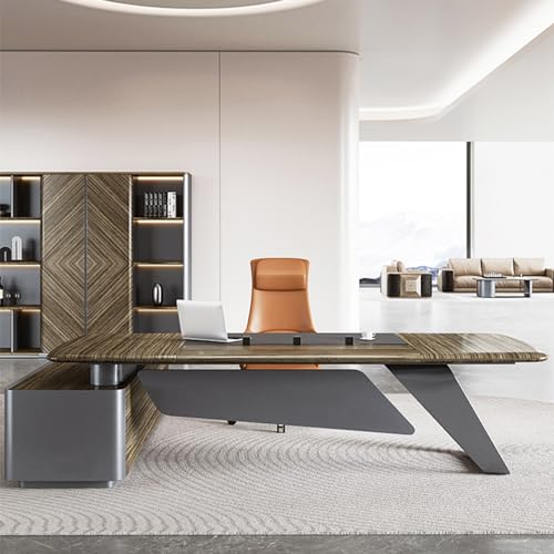 YZABEL Modern Solid Wood Office Desk with Shelves and Storage Cabinet, L Shaped 94 inch with File Drawers and Power Outlets, Writing Table Business Furniture Set Workstation for Home Office -