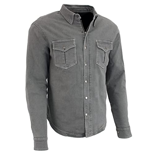 Milwaukee Leather MPM1621 Men's Grey Flannel Biker Shirt with CE Approved Armor - Reinforced w/Aramid Fibers (US, Alpha, 3X-Large, Regular, Regular, Grey) -