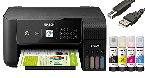 Epson EcoTank All-in-One Wireless Color Inkjet Printer with Scanner and Copier - Print Scan Copy - Black-Bundle with Ahaghug Printer Cable。 -