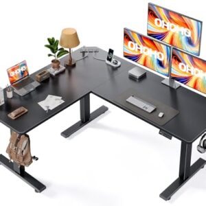 OHOHOLIVE L-Shaped Standing Desk - 75 x 63 Inch Adjustable Corner Standing Desk with Charging Station - L Shape Sit Stand Table with Memory Controller, Splice Board for Home Office -
