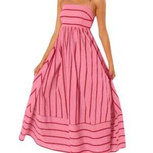 chouyatou Women's Striped Back Smocked Maxi Dress Sexy Spaghetti Strap Cut Out Flowy Swing Long Dress (Medium, Watermelon Red) -
