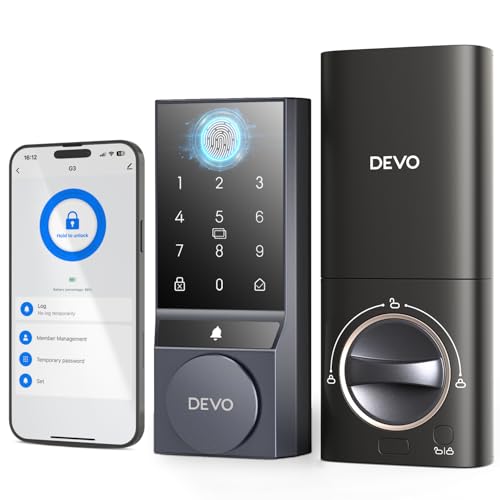 Devo G3 Door Lock for Front Door, 6 in 1 Fingerprint Keyless Entry Door Lock, Built-in Wi-Fi Smart Lock Deadbolt with App Remote Control, Easy Install No Hub, IP54 Waterproof, Auto-Lock -