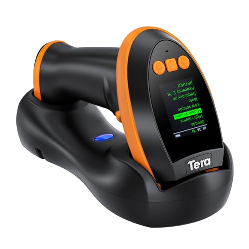 Tera Barcode Scanner Wireless with Screen: Pro Version 1D 2D QR with Setting Keypad Charging Cradle Works with Bluetooth 2.4G Wireless USB Wired Handheld Bar Code Reader HW0009 -