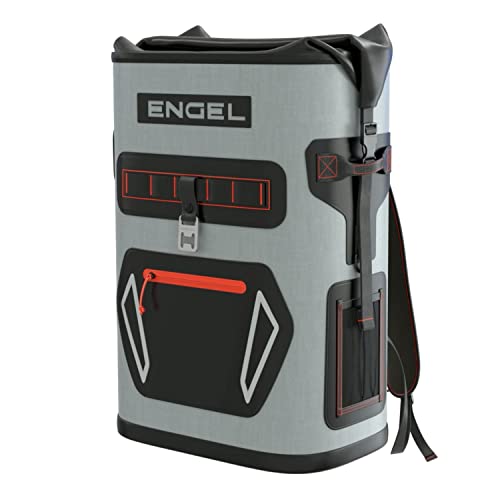 Engel BP25-LG Red 25 Quart Roll-Top High Performance Backpack Cooler Light Gray/Red -