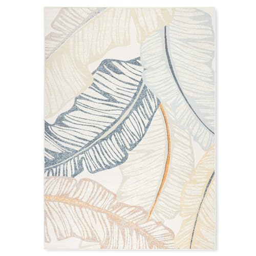 Tommy Bahama Cay Palm Fronds Indoor Outdoor Area Rug, Leaf Coastal Design, UV Fade Resistant, Ivory, 3'11"x5'2" -