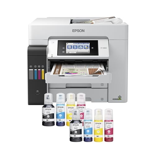 Epson EcoTank Pro ET-5800 Wireless Color All-in-One Supertank Printer with Scanner, Copier, Fax and Ethernet, White -