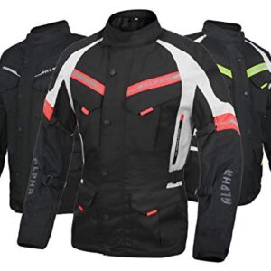 ACG ADVENTURE MOTORCYCLE JACKET MEN FOR TOURING CE ARMOR WATERPROOF ALL SEASON BIKER RIDING (BLACK/RED, 2X-LARGE) -