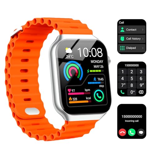Nanphn Smart Watch for Men Women, 2.09" Bluetooth AI Fitness Watch with Calling/SMS, Heart Rate/Sleep/SpO2 Monitor, Pedometer, Dual Bands, 6 Games, Android/iOS Smartwatch (Orange) -