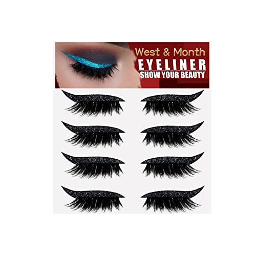 4 Pairs DIY False Eyelashes Eyelash Extensions, False Eyelashes Glue-free Stylish PVC Makeup Extensions Eyelash Eyeliner Sticker for Women's Make Up Black -