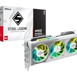 ASRock AMD Radeon RX 9070 XT Steel Legend 16GB White GPU 20Gbps GDDR6 256Bit (3rd Gen RT 2nd Gen AI Accelerators) PCIe5.0 800W 2x8-pin Triple Fan DP2.1a HDMI2.1b Graphics Card 2.9 Slot -