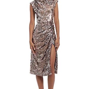 Donna Morgan Women's Sequin Mock Neck Midi Dress with Slit, Gold, 10 -