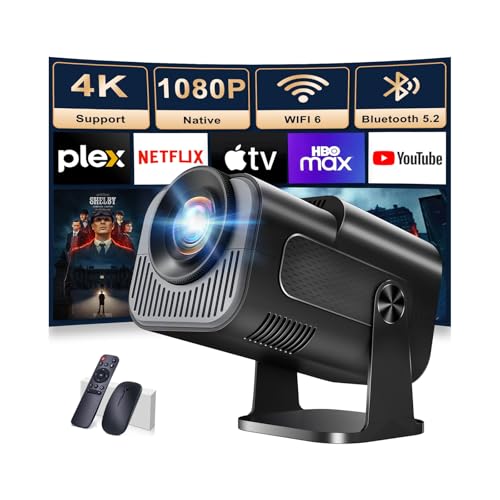 Projector 1080P Full HD, 4K Projector with 180° Rotation, Built-in App Portable Projector WiFi 6 & Bluetooth 5.2 Support,Featuring Auto Keystone Correction,HDMI/USB Connectivity Projector Black -