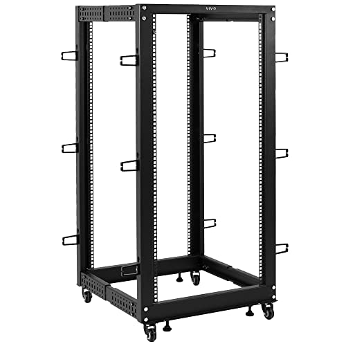 VIVO 25U Freestanding Server Rack, Mobile Open Frame 22 to 40 inch Adjustable Network Server Cart, Black, CART-SR25U -