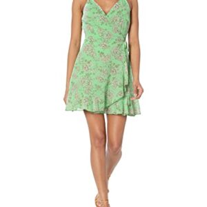 Speechless Women's Sleeveless Fit and Flare Wrap Dress, Lime Floral, X-Large -