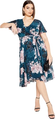 City Chic Women's Plus Size Short Sleeve Dress, Jade Blossom, 22 -