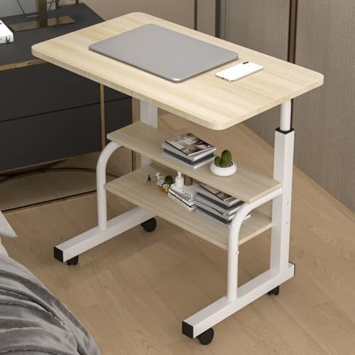 ejlaikmm 31.5" Standing Desk Adjustable Height Bed Side Table, Mobile Stand Up Desk with Wheels Small Computer Desk Rolling Desks with 2 Open Shelves,Portable Laptop Desk for Home Office Works -