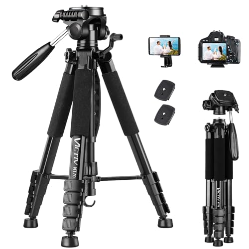 VICTIV 74” Camera Tripod, Tripod for Camera and Phone, Aluminum Professional Tripod Stand for Canon Nikon with Carry Bag and Phone Holder, Compatible with DSLR, iPhone, Spotting Scopes, Max Load 9.5Lb -