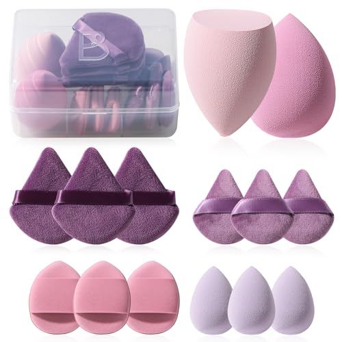 Makeup Sponge Set BS-MALL Triangle Puff 14 Pcs for Liquid, Cream, and Powder, Multi-colored Makeup Sponges and Mini Sponge with Case (A-Purple) -
