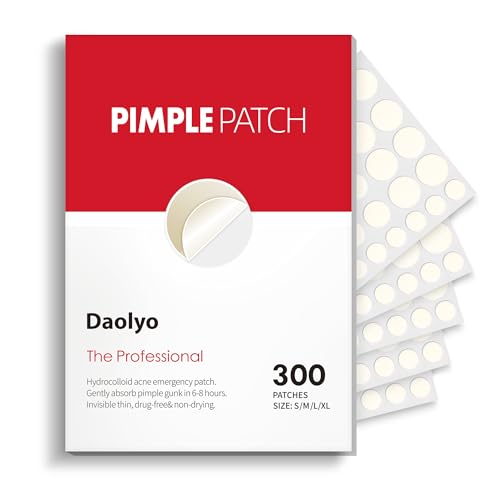 Daolyo Pimple Patches for Face, 4 Size 300 Counts Acne Patches, Hydrocolloid Patches for Covering Zits and Blemishes, Spot Stickers with Salicylic Acid, Tea Tree Oil & Calendula Oil -