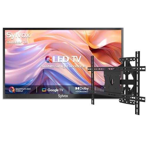 SYLVOX Outdoor TV with Wall Mount & Cover, 75 inch Smart QLED TV, 2000 Nit Full Sun, Weatherproof, 4K UHD, IP55 Waterproof, Commercial Grade (2024 Model) -