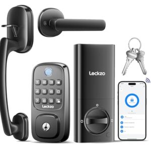 Smart Door Lock with Handle, Keyless Entry Door Lock Deadbolt Handle Set, Built-in WiFi Deadbolt Smart Lock for Front, Fingerprint, Keypad Code, App Control, Voice Control -