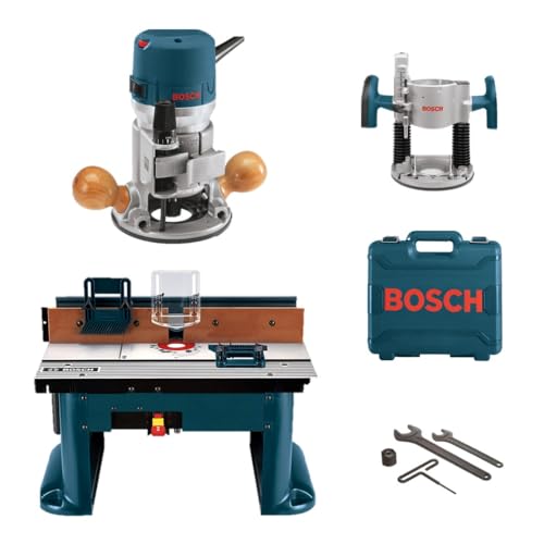 BOSCH 1617EVSPK Wood Router Tool Combo Kit - 2.25 Horsepower Plunge Router & Fixed Base Router Kit with a Variable Speed 12 Amp Motor and RA1181 Benchtop Router Table -