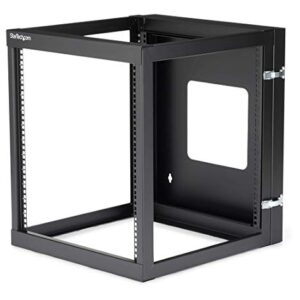 StarTech.com 4-Post 12U Hinged Wall-Mount Network Rack, 19" Open Frame Server Rack with 19.8in Mounting Depth, Wall Mount Swing Out Data Rack for IT / AV / Computer Equipment, TAA (RK1219WALLOH) -
