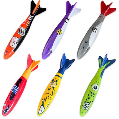 sumetact Pool Toys for Kids Ages 4-8 8-12, 6 Pack Shark Diving Toys for Underwater Games, Summer Water Fun & Pool Activities -