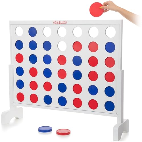 GoSports 3 Foot Width Giant Wooden 4 in a Row Game - Choose Between Classic White or Dark Stain - Jumbo 4 Connect Family Fun with Coins, Case and Rules -