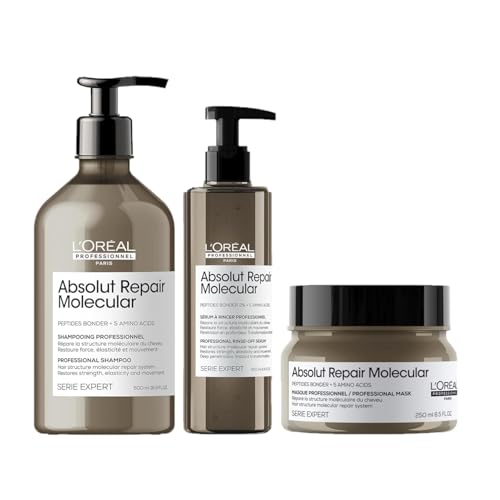 L'Oréal Professionnel Absolut Repair Shampoo, Serum & Mask Set - Repairs Hair Damage, Restores Strength and Strengthens Bonds, For Extremely Dry Damaged Hair, Peptides Bonder with Amino Acids -