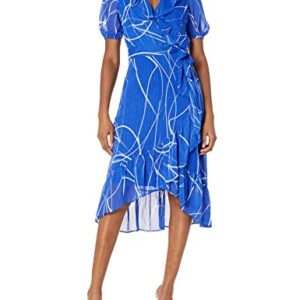 DKNY Women's Faux Wrap Dress, Cobalt/Cream, 10 -