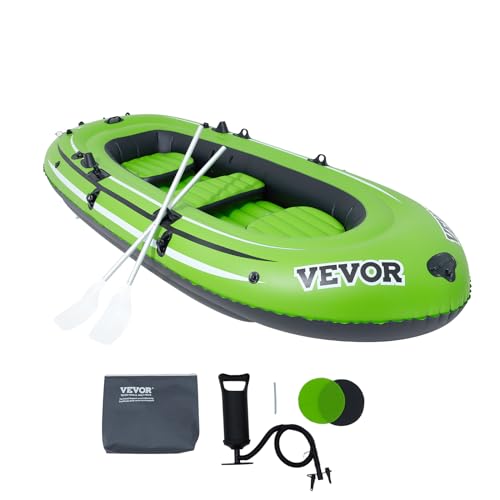 VEVOR Inflatable Boat, 5-Person Inflatable Fishing Boat, Strong PVC Portable Boat Raft Kayak, 45.6" Aluminum Oars, Fishing Rod Holders, and 2 Seats, 1100 lb Capacity for Adults, Kids -