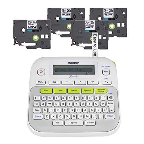 Brother P-Touch, PTD210, Easy-to-Use Label Maker Bundle (4 Label Tapes Included), White, Small -