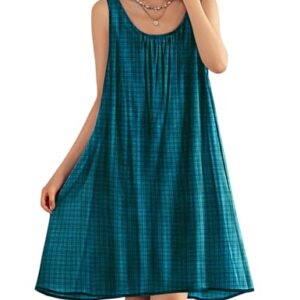 YESNO Summer Dresses for Women 2025 Casual Boho Floral Sundresses Sleeveless Scoop Neck Beach Tank Dresses L EVS Solid Dark Cyan -