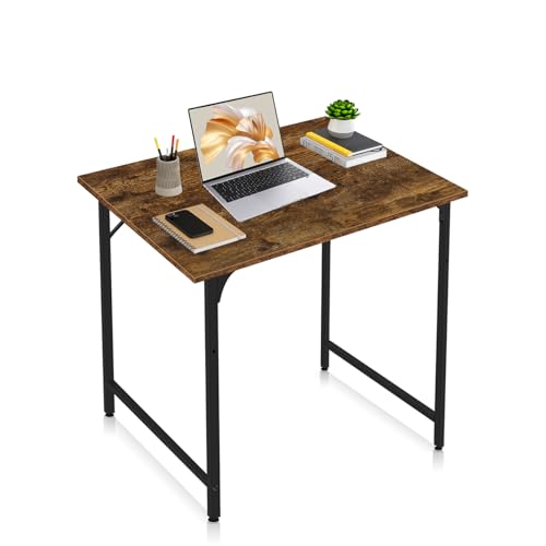 Pazidom Computer Desk, 32 Inch Office Desk with Metal Frame, Home Office Desk, Modern Simple Style for Small Space Home Office, Living Room, Bedroom, Brown -