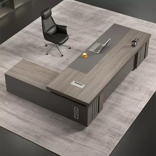 LSIGHTUS Solid Wood L-Shaped Executive Office Desk Computer Desk with File Drawers Gaming Study Table Gaming Table Workstation -