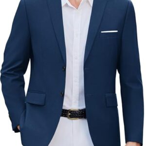 COOFANDY Mens Blazer Casual Lightweight Two Button Suit Jacket Regular Fit Sports Jacket, Dark Blue, Large -