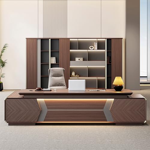 HONGYISHI 94" Wood L Shaped Executive Office Desk, Computer Desk with Storage Cabinet, Writing Study Table Large Business Furniture for CEO Boss -