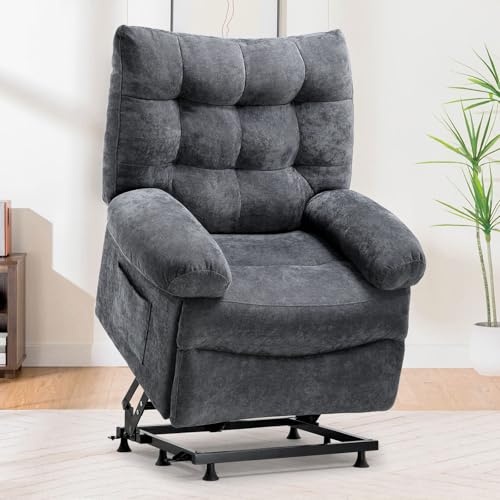 COMHOMA Power Lift Recliner, Oversized Recliner Chair for Big Tall Men and Elderly, Lift Chair Recliners with Side Pockets, Fabric Reclining Sofa Chair for Living Room, Bedroom (Grey) -