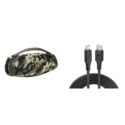 JBL Boombox 3 - IPX7 Waterproof, Speaker Pairing, and eco-Friendly Packaging (Squad) and InfinityLab InstantConnect USB-C to Lightning - 20W PD Fast Charging Cable for iPhone and iPad - Black -