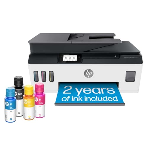 HP Smart -Tank Plus 651 Wireless All-in-One Ink -Tank Printer, up to 2 Years of Ink in Bottles, Auto Document Feeder, Mobile Print, Scan, Copy, Works with Alexa (7XV38A) -