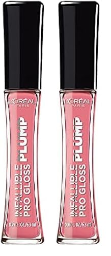L'Oreal Paris Infallible Pro Gloss Plump Lip Gloss with Hyaluronic Acid, Long Lasting Plumping Shine, Lips Look Instantly Fuller and More Plump, Blossom, 0.21 fl. oz. (Pack of 2) -