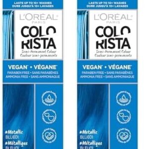 L'Oreal Paris Colorista Metallic Semi Permanent Hair Color for Bleached or Blonde Hair, Color Depositing Hair Mask Formula, Metallic Blue (Pack of 2) -