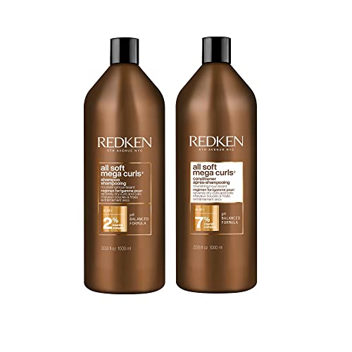 REDKEN All Soft Mega Curls Shampoo and Conditioner Set | For Extremely Dry Hair | Sulfate Free Shampoo | For Curly & Coily Hair | Nourishes & Softens Severely Dry Hair | 33.8 Fl Oz (Pack of 2) -