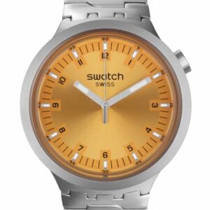 Swatch Unisex Dress Yellow Stainless Steel Quartz Big Bold Irony Amber Sheen -