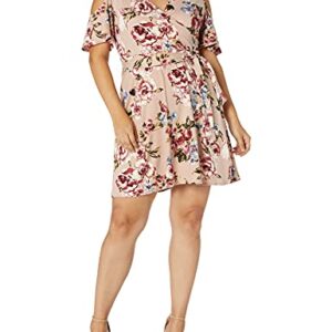 Star Vixen Women's Cutout Cold Shoulder Short Sleeve Faux Wrap Dress, FLRLMAV, S -