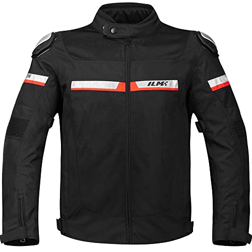 ILM Mesh Motorcycle Riding Jacket CE Armored Alloy Shoulder Pads Breathable for Men Women Model BJK01(Black, X-Large) -