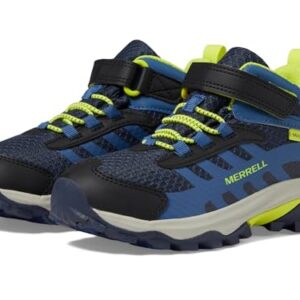 Merrell Moab Speed 2 Mid Alternative Closure Waterproof Hiking Boot, Navy/HI VIZ, 1 US Unisex Big Kid -