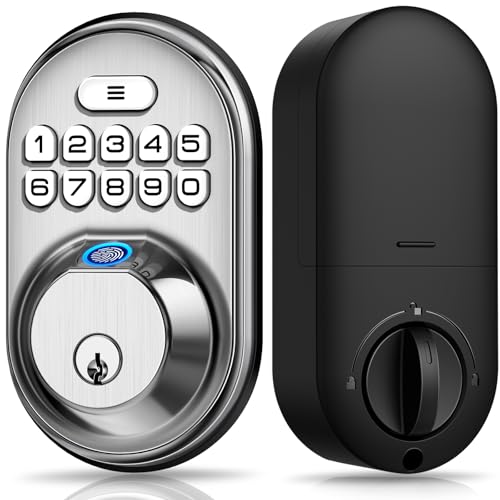 Veise Fingerprint Door Lock, Keyless Entry Keypad Deadbolt, Anti Peeping Password, Auto Lock, Easy Install, Satin Nickel -